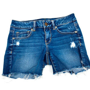 American Eagle Super Stretch Jean Shorts Distressed Details Raw Hem Size 4
